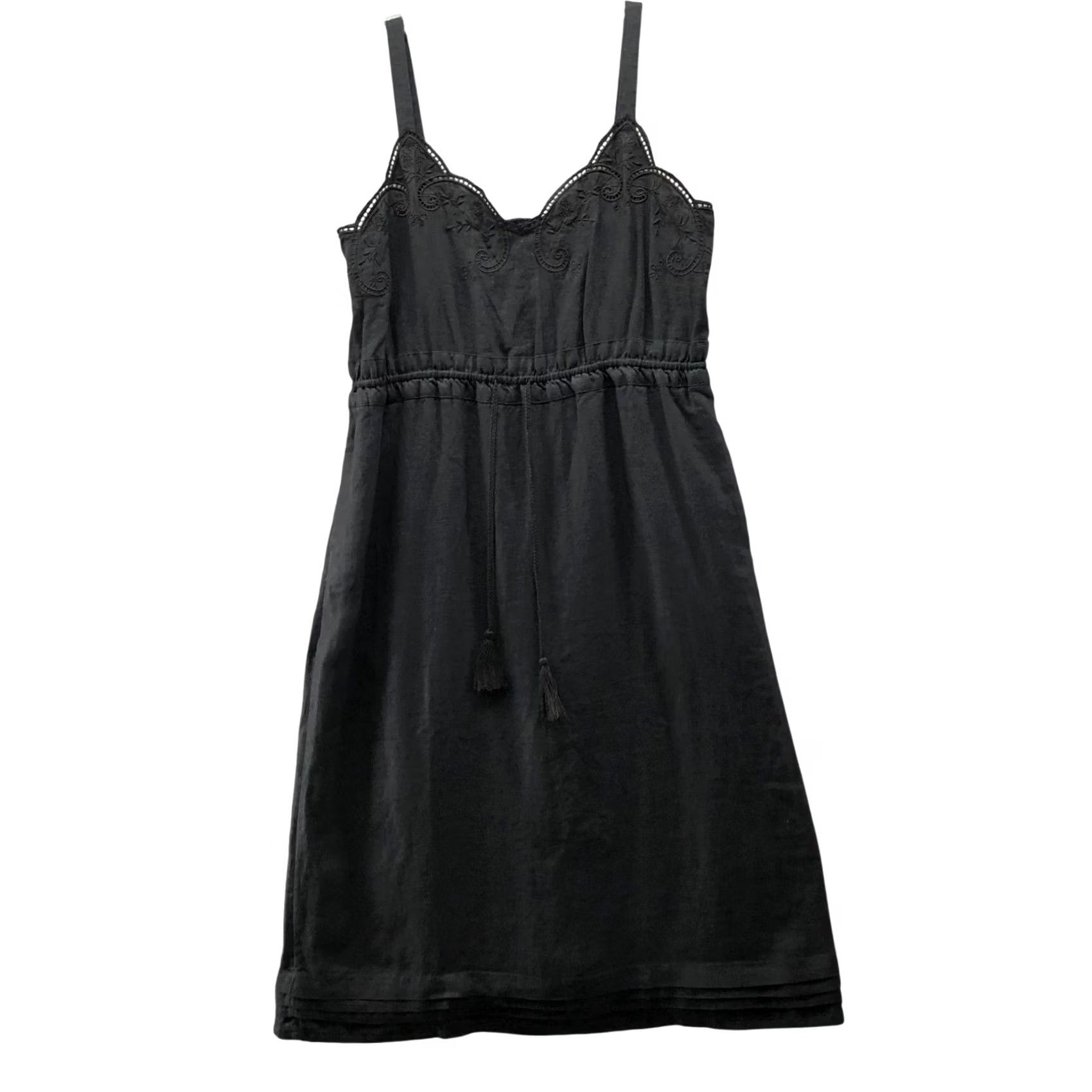 J.Crew J.Crew 100% Linen Midi Dress Black Embroidered Cami Sleeveless A-Line Size 6 Women V-Neck Sundress Tank Dress Pockets Adjustable Tie Size M / US 6-8 / IT 42-44 - 2 Thumbnail