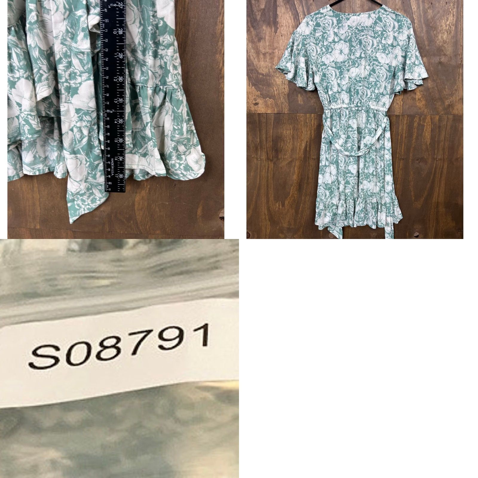 Vintage Lauren Conrad Womens Dress Green White Floral Ruffle Wrap Ruffle Sleeve Small Size S / US 4 / IT 40 - 8 Thumbnail