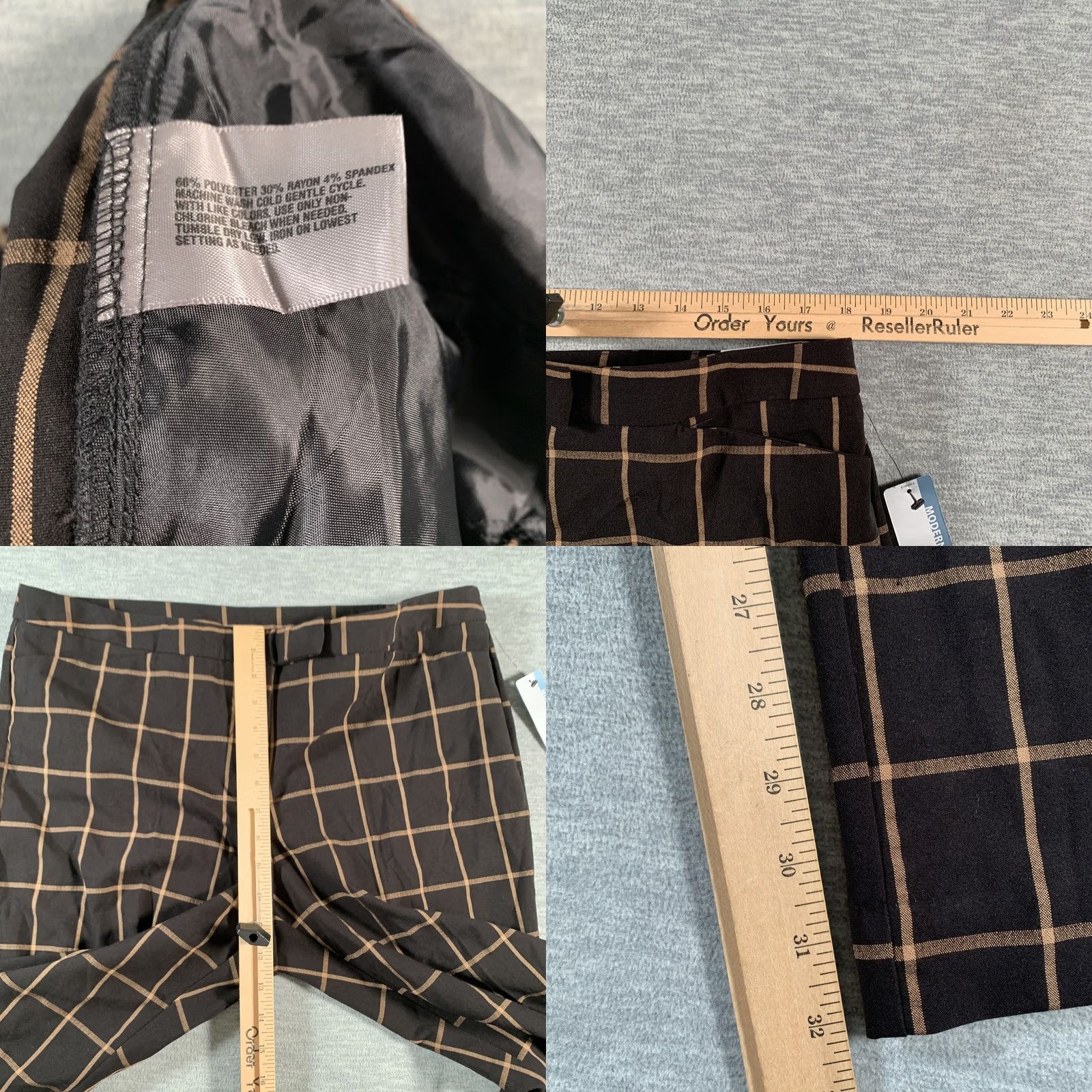 Worthington Worthington Womens Pants 14 Black Tan Windowpane Plaid Modern Fit Stretch Career Size 36" / US 14 / IT 50 - 8 Thumbnail