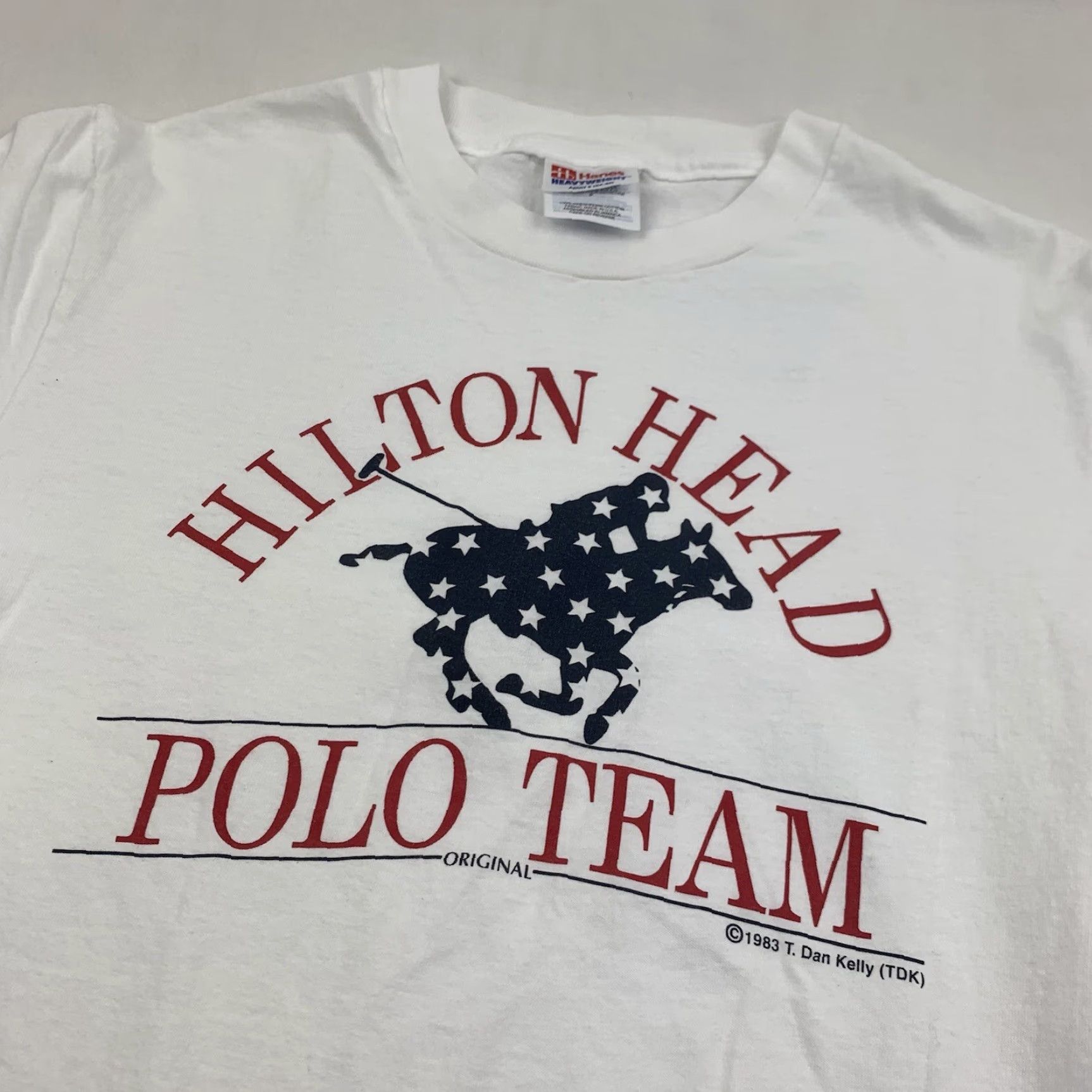 Hanes VINTAGE Hanes Hilton Head Polo Team T Shirt Adult Small White Sports Logo 90s Mens Size US S / EU 44-46 / 1 - 2 Thumbnail