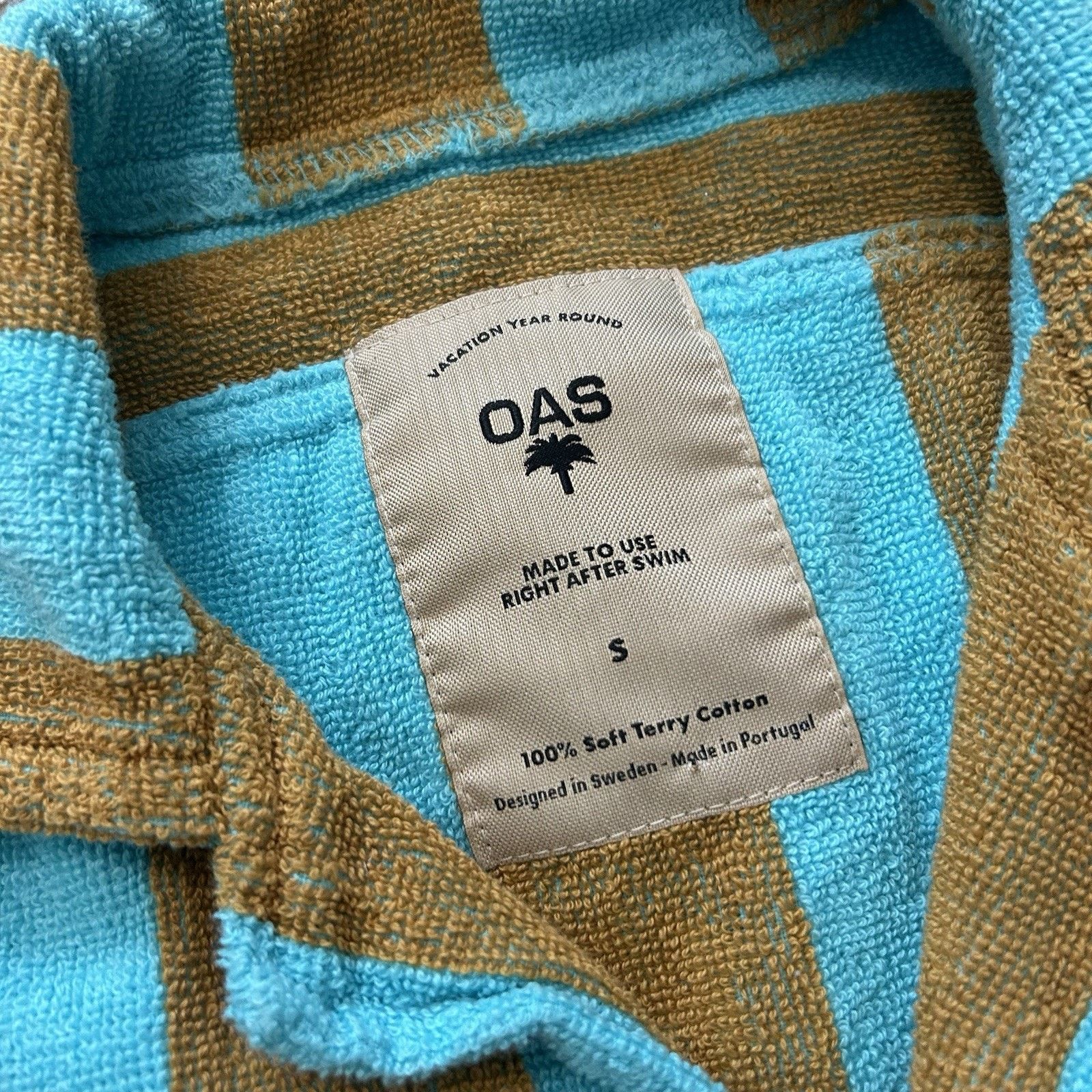 OAS Terry Cloth Striped Camp Collar Short Sleeve Button Up Shirt Size US S / EU 44-46 / 1 - 3 Thumbnail