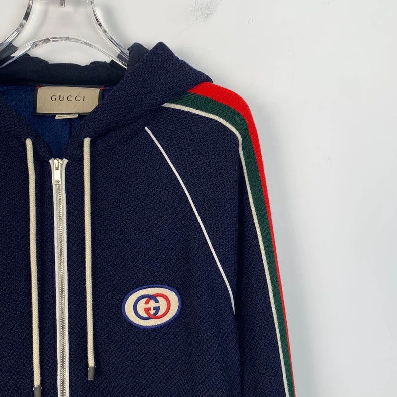 Gucci Gucci Dark blue logo embroidered wool hooded drawstring zip Size US XS / EU 42 / 0 - 3 Thumbnail