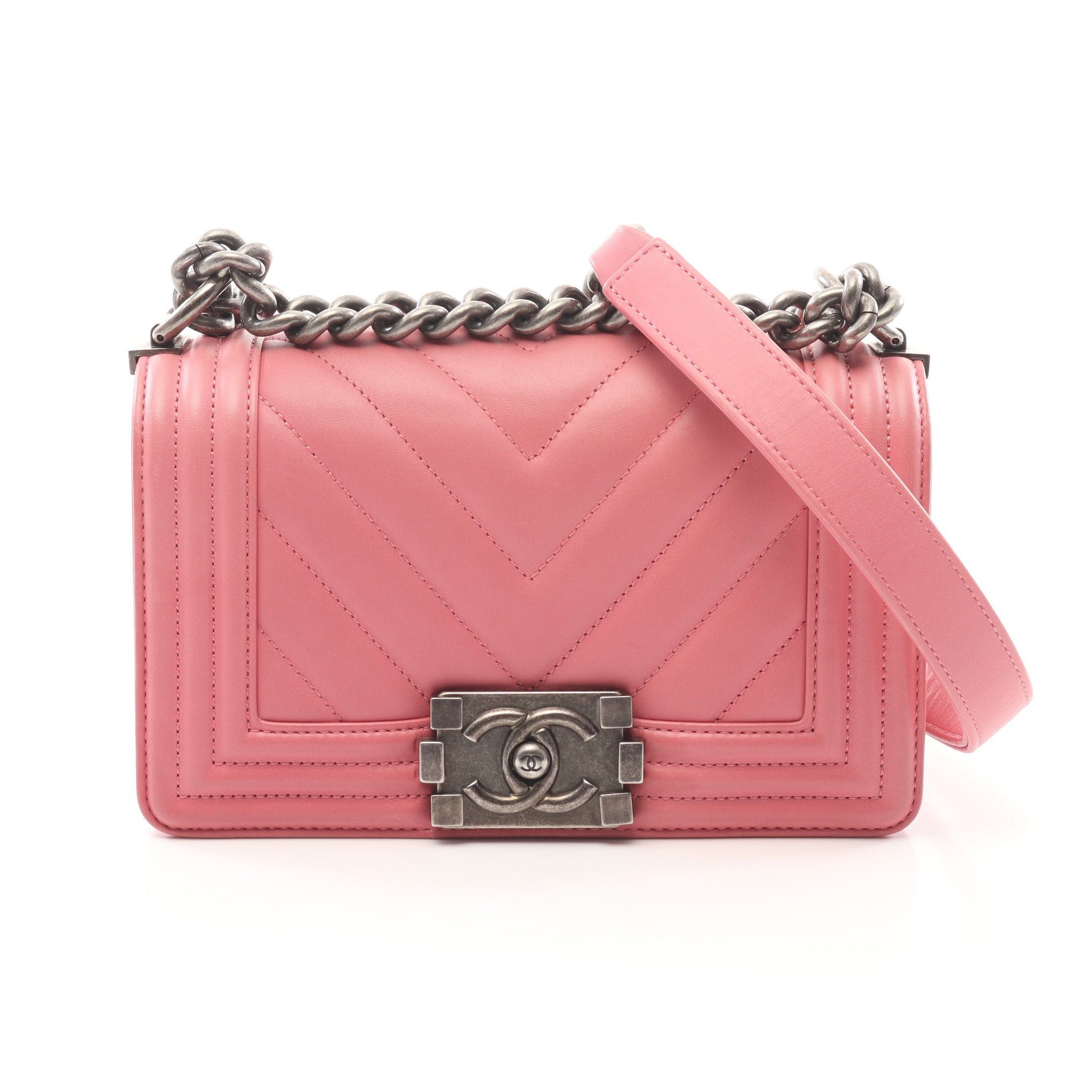 Chanel Chanel Boy Chanel Small Chevron V-Stitch Chain Shoulder Bag Leather Pink Antique Silver Hardware Size ONE SIZE - 1 Thumbnail