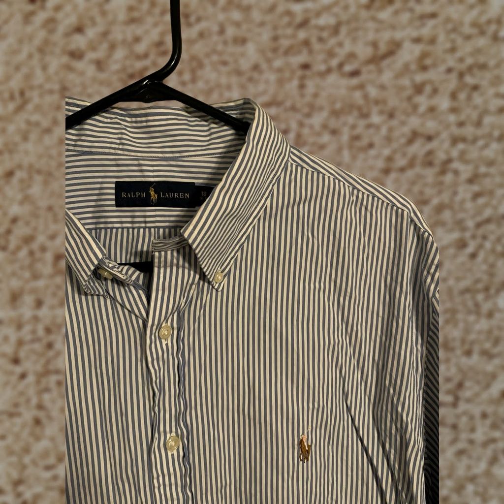 Polo Ralph Lauren Polo Ralph Lauren Blue Striped L/S Button Up Dress Shirt Mens 18 36-37 Blue White Stripes Shirt Button-Down Collar, 100% cotton, Regular fit Size 48R - 1 Thumbnail