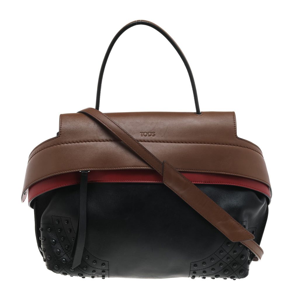image of Tods Tod's Black/beige Leather Wave Top Handle Bag, Women's