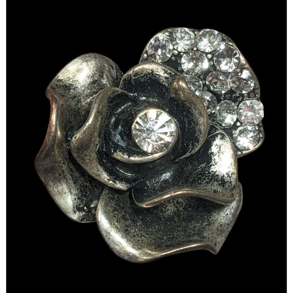 Other Vintage Glam Chunky Floral Silver Tone Stretch Ring Size 8 Size ONE SIZE - 1 Thumbnail