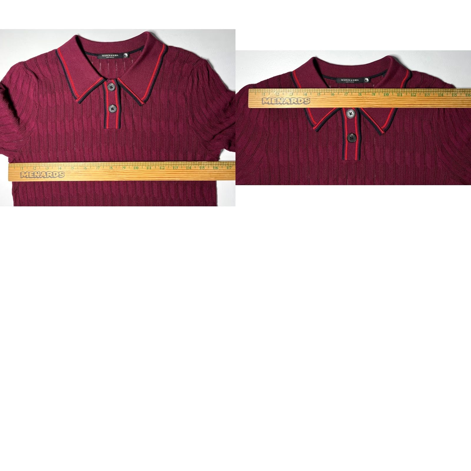 Scotch & Soda Scotch & Soda Women's Polo Shirt Wool Cable Knit Short Sleeve Pullover with Spread Collar Wine M Size M / US 6-8 / IT 42-44 - 9 Thumbnail