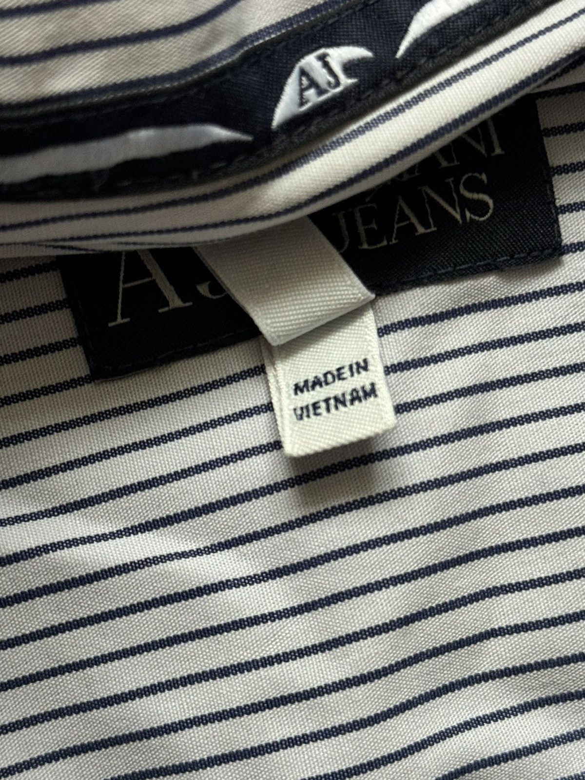 Armani × Vintage Armani Jeans M striped big logo shirt polo long sleeve buton Size US M / EU 48-50 / 2 - 14 Thumbnail