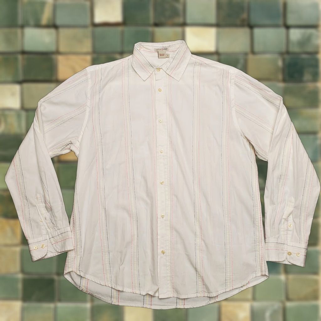 Carbon2Cobalt Carbon 2 Cobalt Shirt Mens Large White Striped Long Sleeve Button Cotton Casual Size US L / EU 52-54 / 3 - 1 Thumbnail