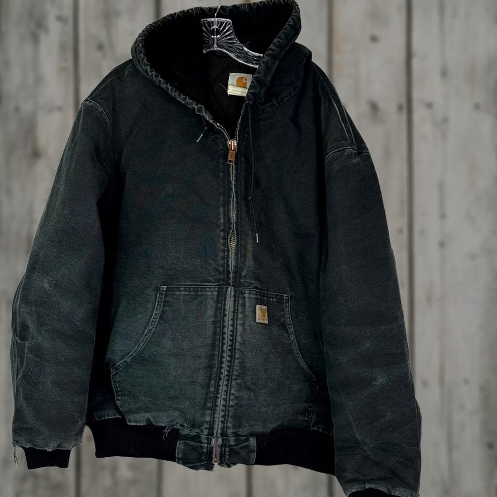 VINTAGE Carhartt Jacket XL Black Quilt Lined Grunge J140 Mens