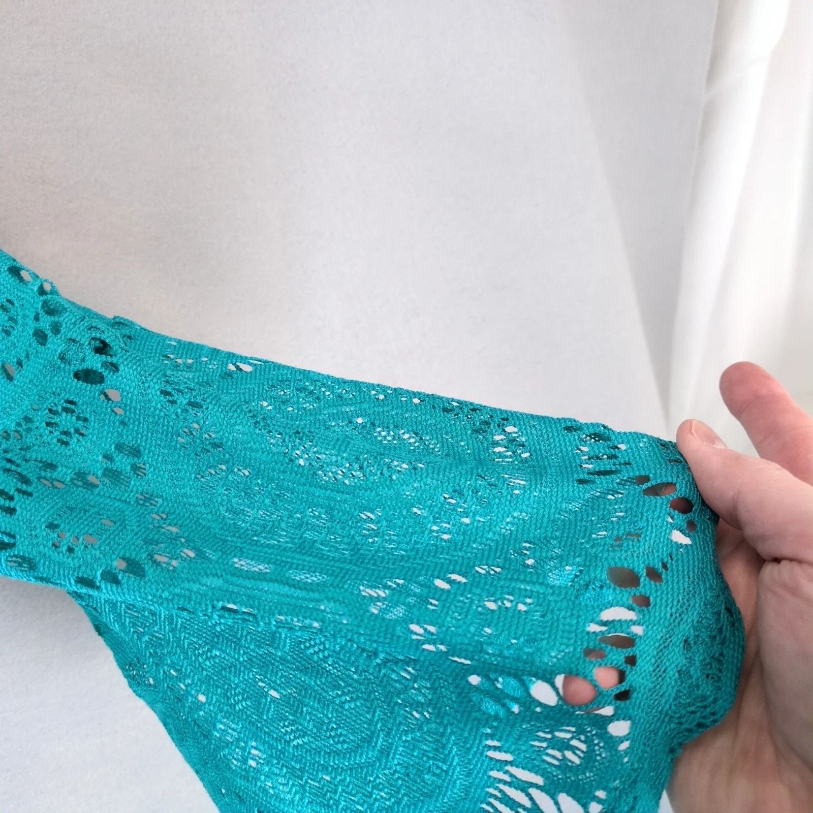 Other Tacera Teal Crochet Lace Knee-Length Dress, Plus Size 3X Size 3XL / US 20-22 - 4 Thumbnail