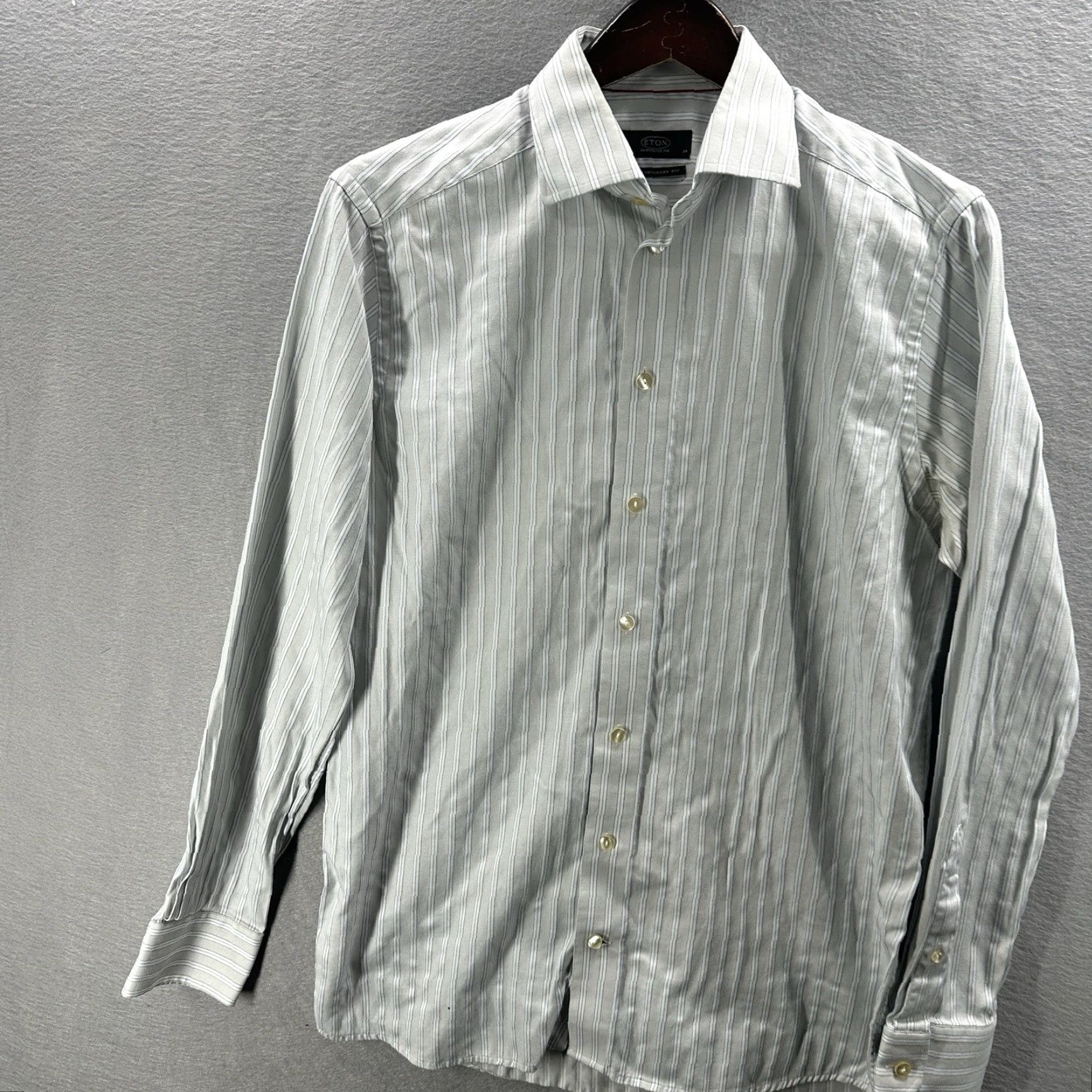 Eton Etón Dress Shirt Mens 15.5 39 Contemporary Twill Gray Striped Blue Gray Size 40R - 2 Thumbnail