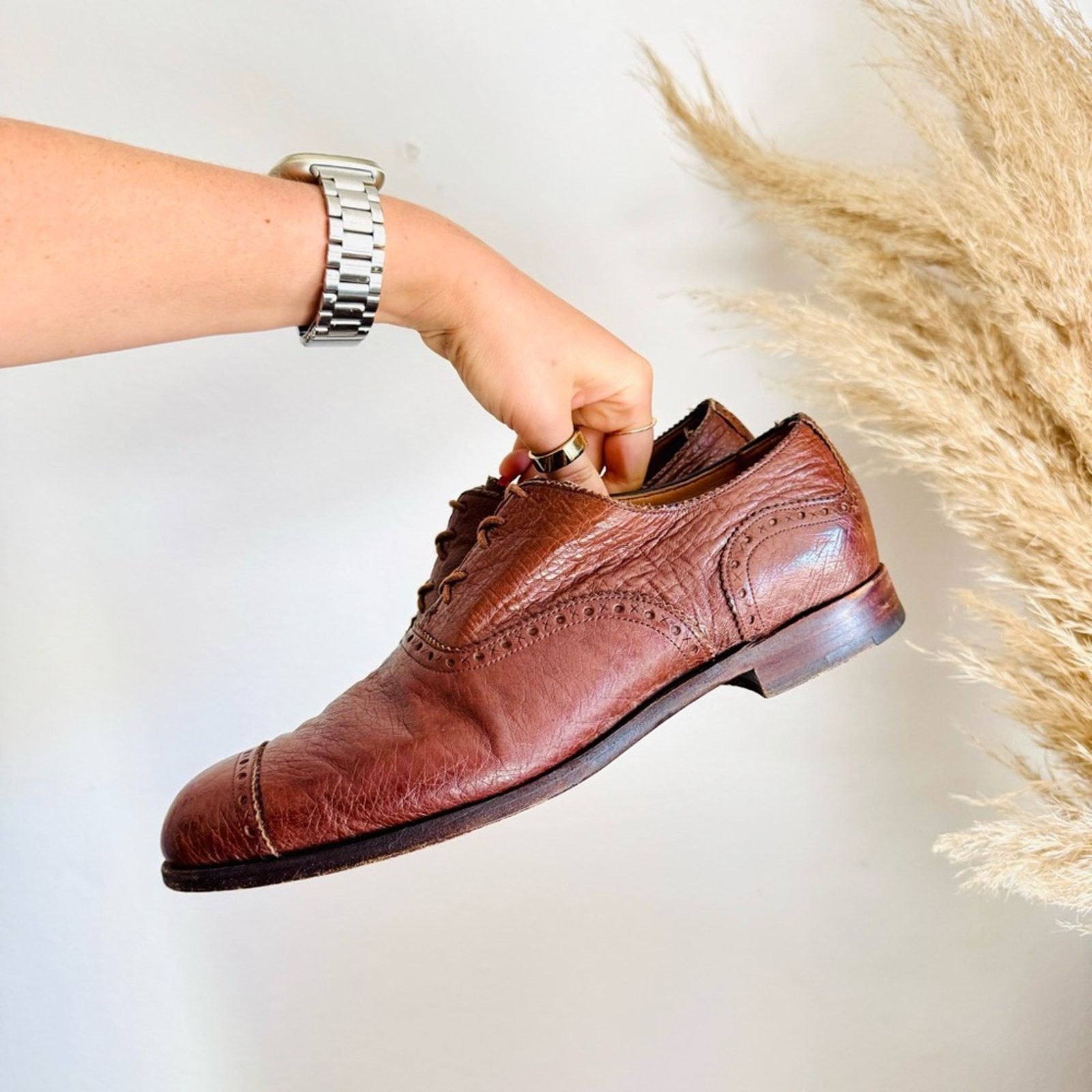 Barker Black BARKER BLACK Brown Pebbled Leather $975 Lace Cap Oxford Shoe Size US 8.5 / EU 41-42 - 5 Thumbnail
