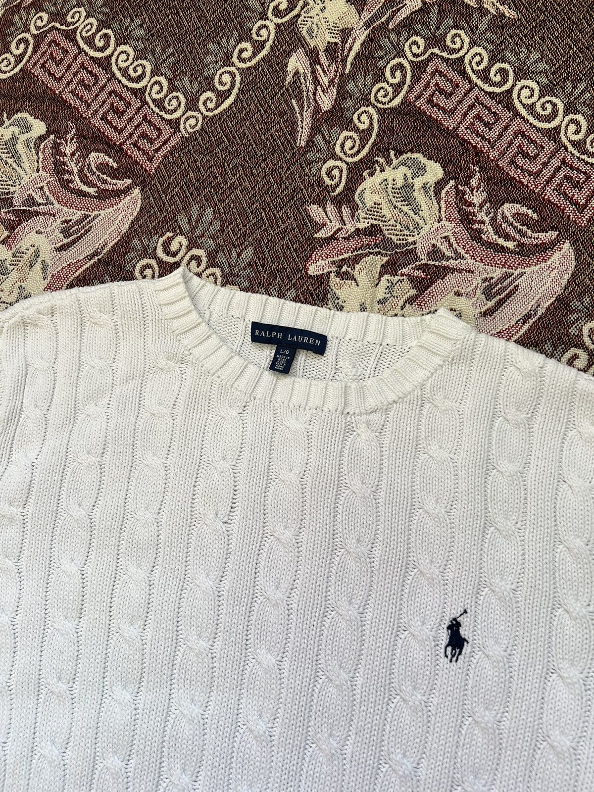 Polo Ralph Lauren × Vintage Vintage Polo Ralph Lauren Cotton Cable Knit Jumper Sweater Size L / US 10 / IT 46 - 2 Thumbnail