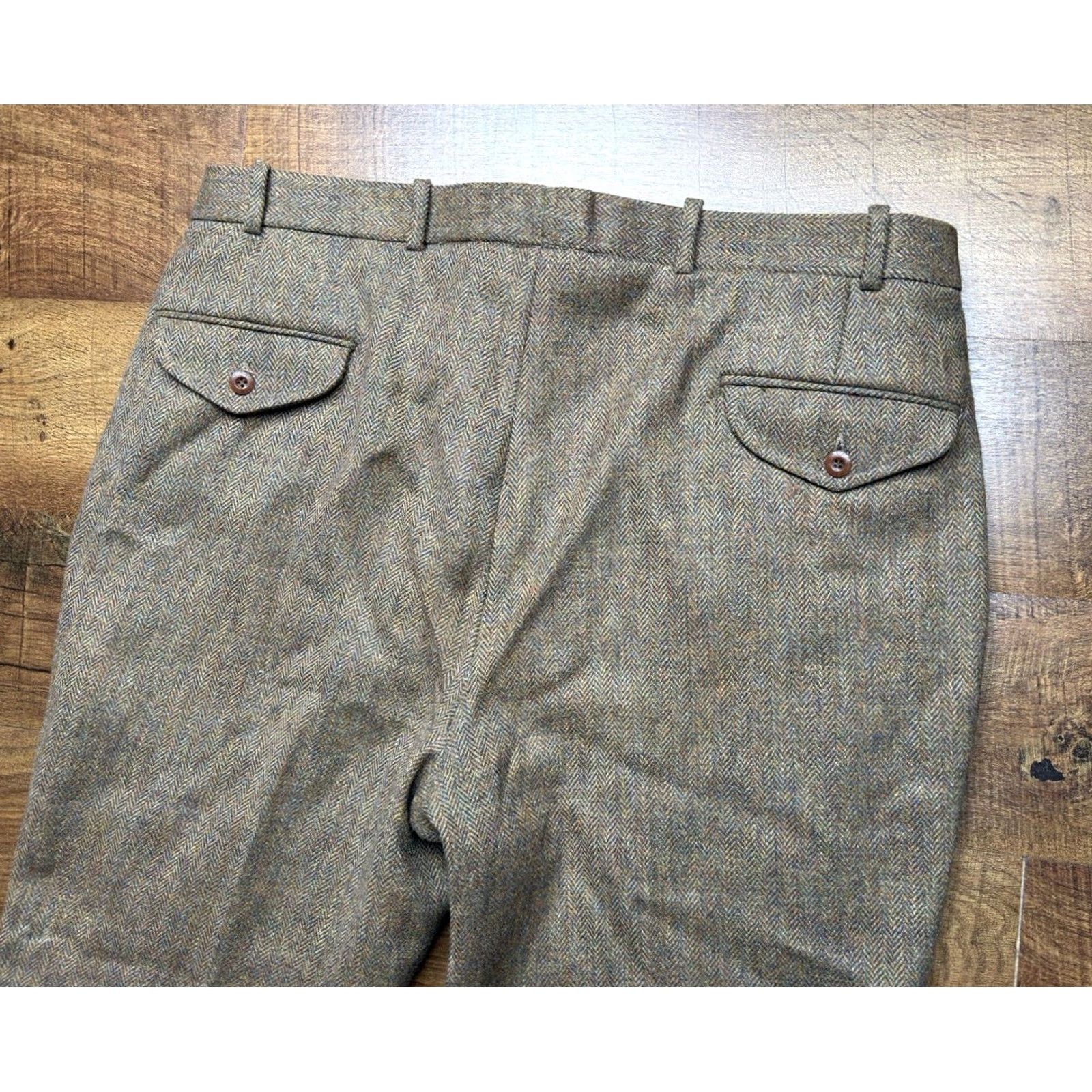 Orvis VINTAGE Orvis Mens Pants 38x30 Wool Tweed Suede Trim Herringbone 90s Chino/Cuffed Brown Mens Size US 38 / EU 54 - 4 Thumbnail