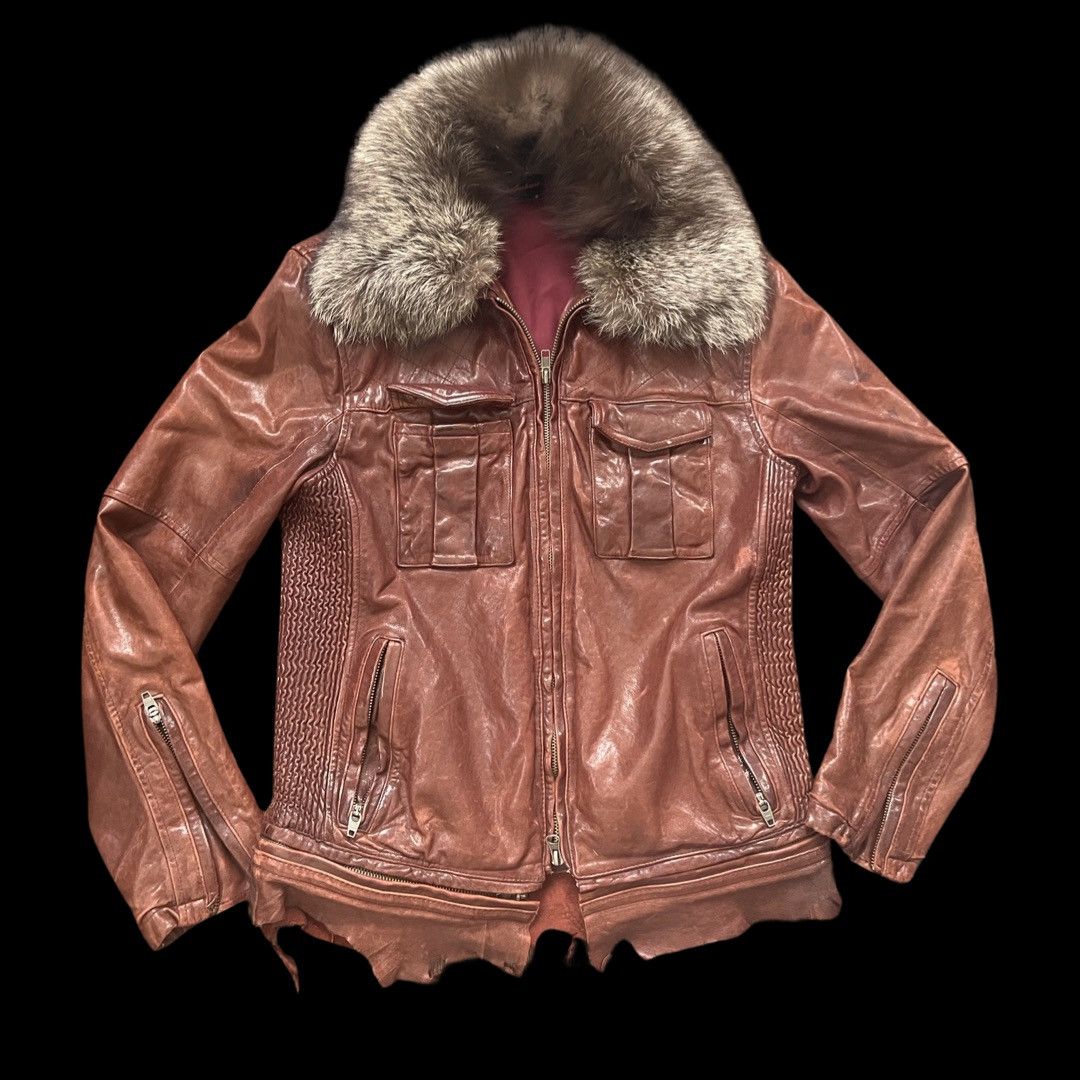 image of Jack Rose Leather Jacket With Fur Collar in Brown, Men's (Size Small)