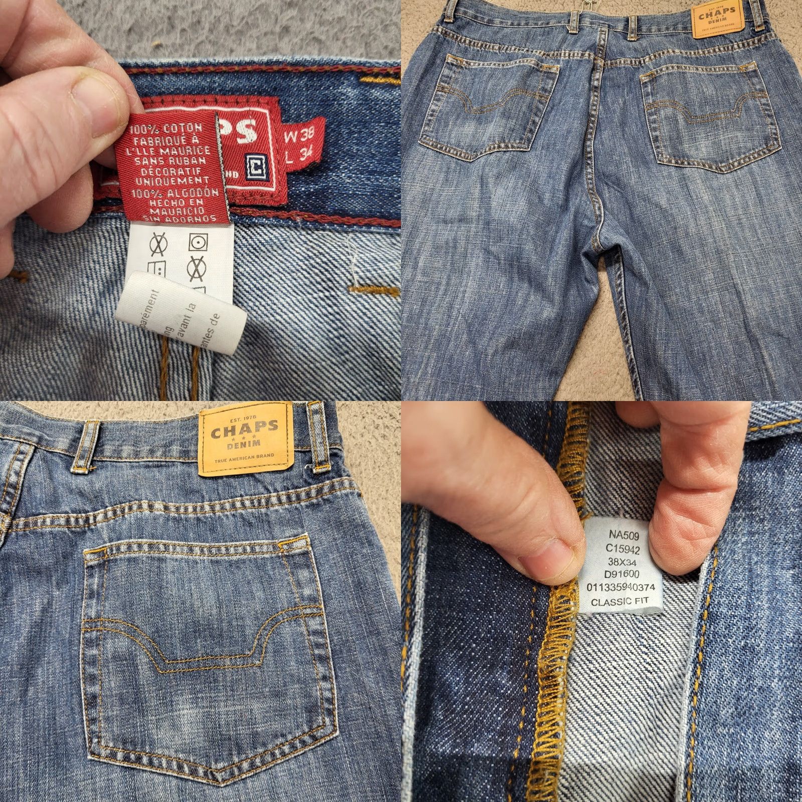 Chaps Chaps Jeans Men's 38x34 Blue Straight Fit Denim 100% Cotton Dad Jeans Regular Fit Jeans Mens Casual Pant Size US 38 / EU 54 - 9 Thumbnail