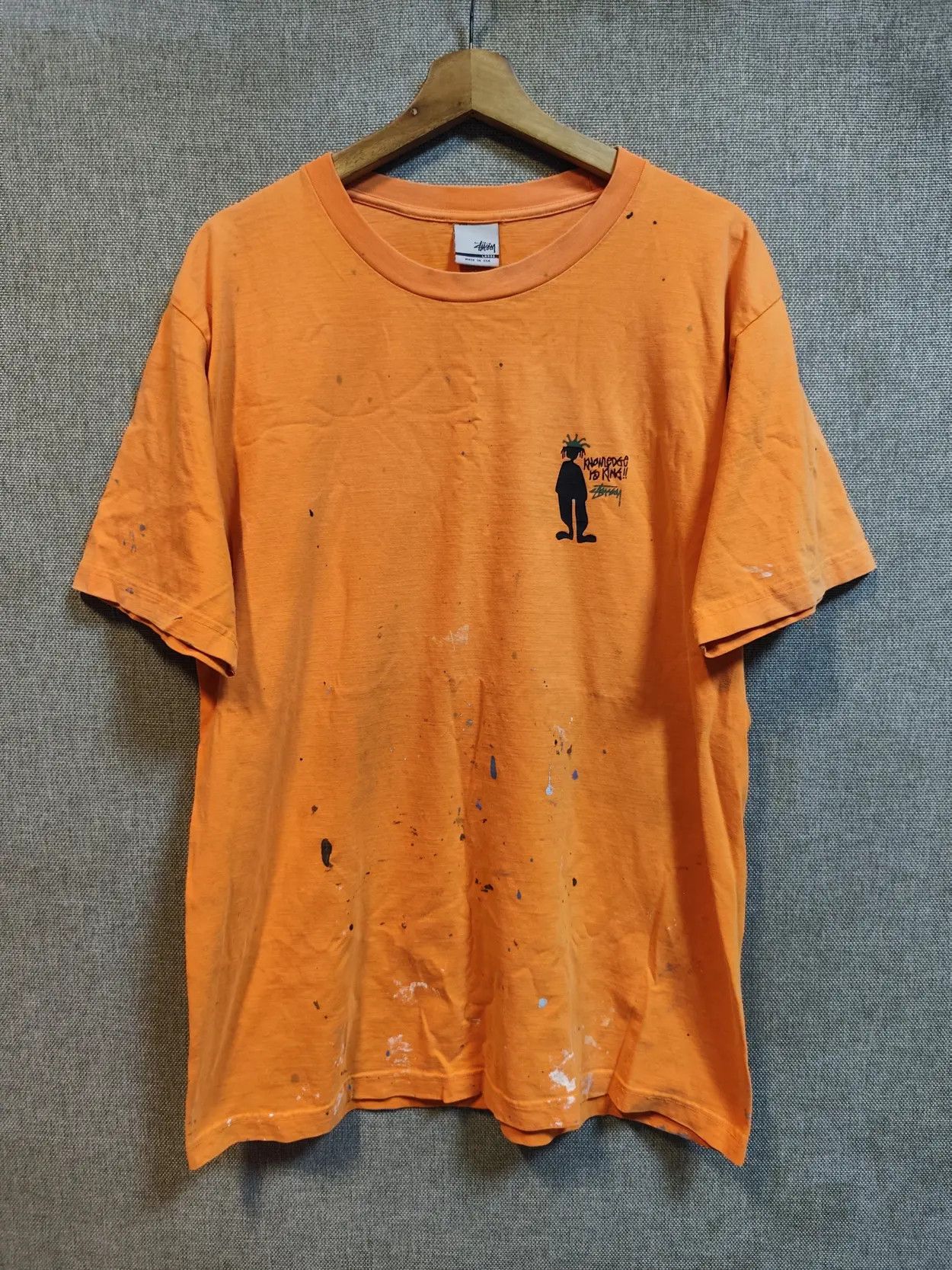Stussy Vintage 90s Stussy "Knowledge is King" Paint Splatter Tee Size US L / EU 52-54 / 3 - 2 Thumbnail