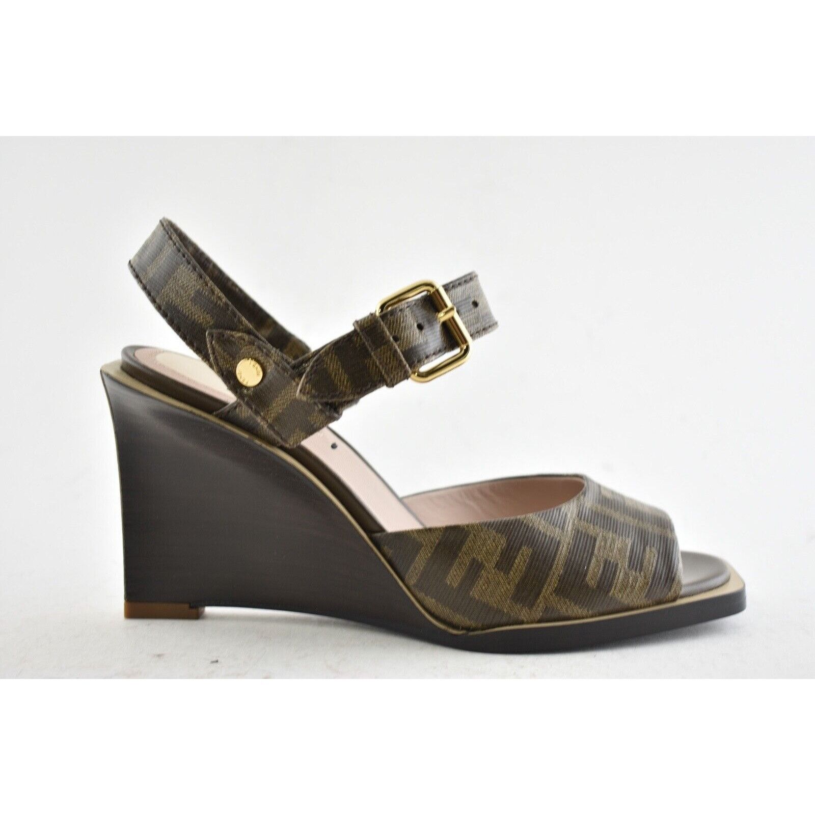 Fendi FF Motif Ankle Strap Sandal Peep Toe Heel Pump Wedge 39.5 Size US 9.5 / IT 39.5 - 3 Thumbnail