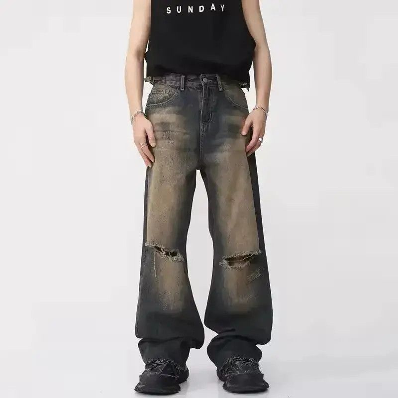 Japanese Brand Baggy Faded Washed Knee Ripped Jeans Size US 32 / EU 48 - 1 Thumbnail