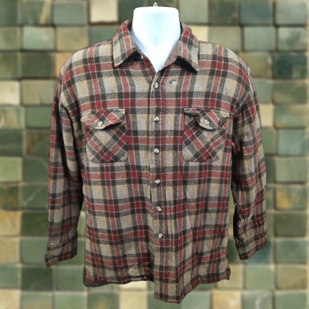 Vintage VINTAGE Northwest Territory Coat Shirt Plaid Flannel Wool Quilted Brown Blue Mens L XL? Size US L / EU 52-54 / 3 - 1 Thumbnail