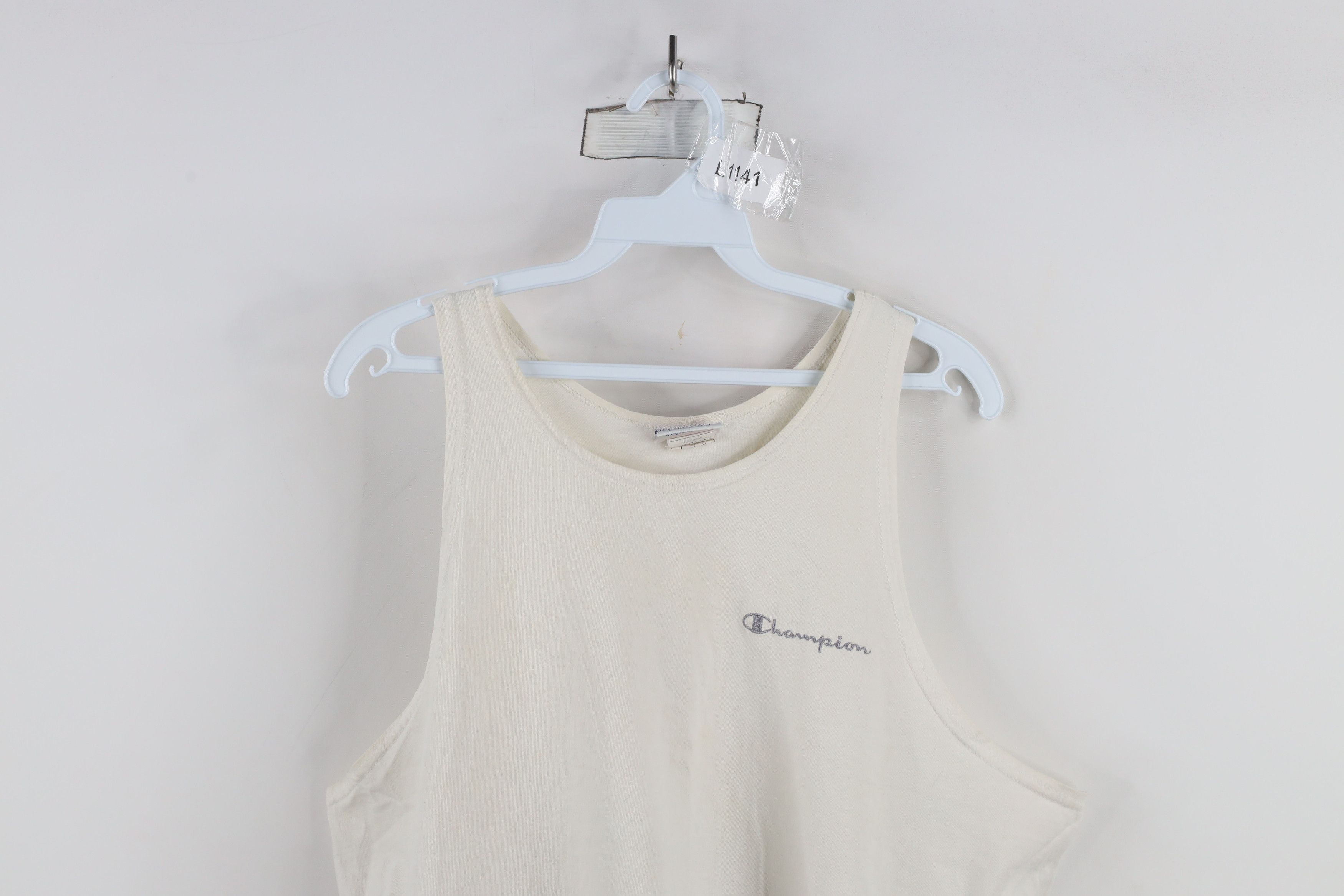 Champion × Vintage Vintage 90s Champion Spell Out Tank Top T-Shirt White Cotton Size US L / EU 52-54 / 3 - 2 Thumbnail