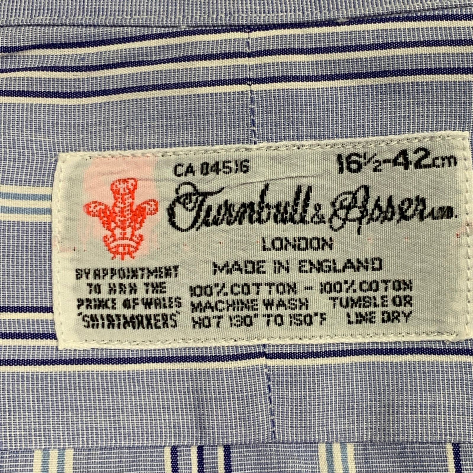 Turnbull & Asser Size L Blue Navy White Stripe Cotton Long Sleeve Shirt Size US L / EU 52-54 / 3 - 5 Thumbnail