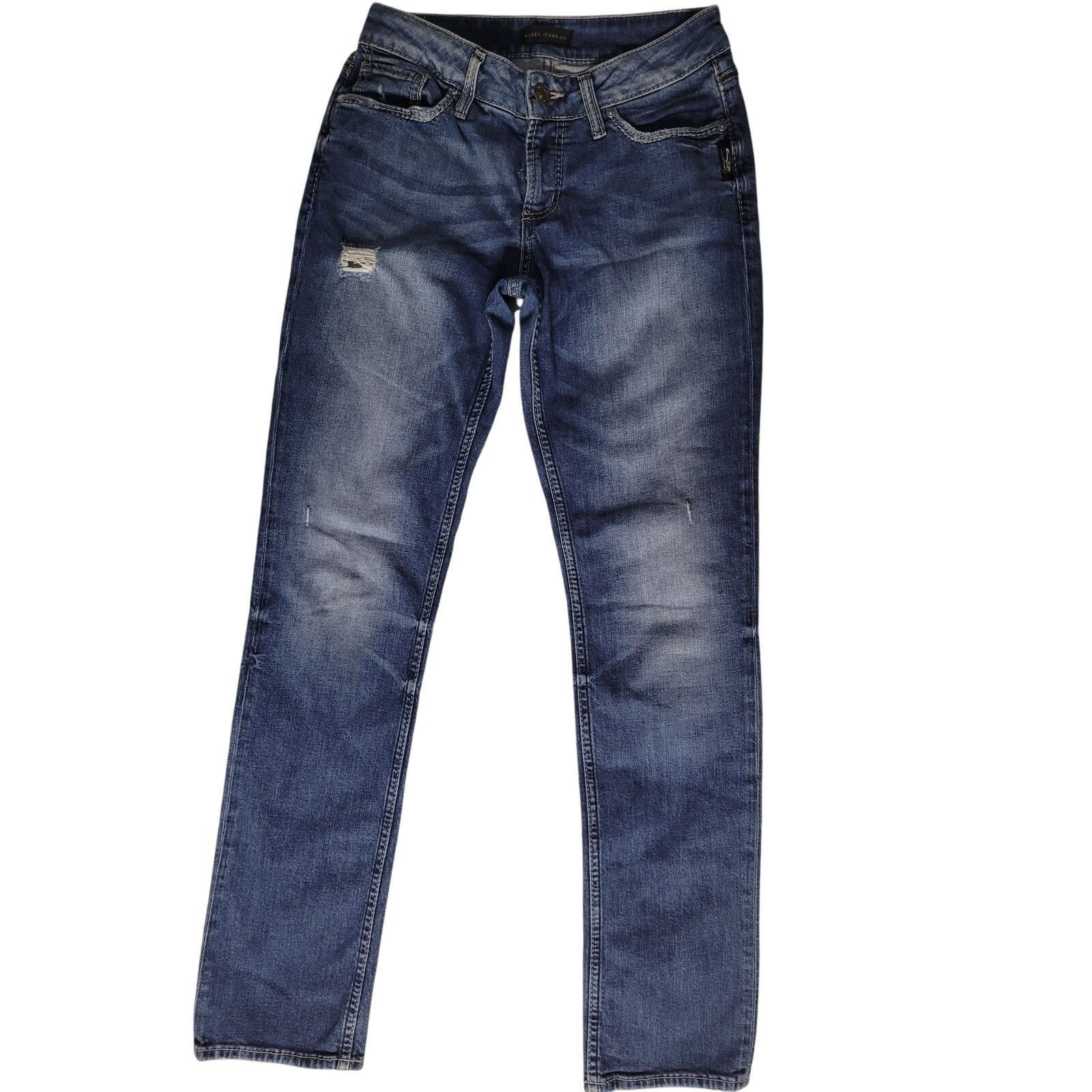 Silver Jeans Co. Silver Jeans Suki Straight Dark Distressed Indigo 26W/32L Size 26" / US 2 / IT 38 - 1 Thumbnail