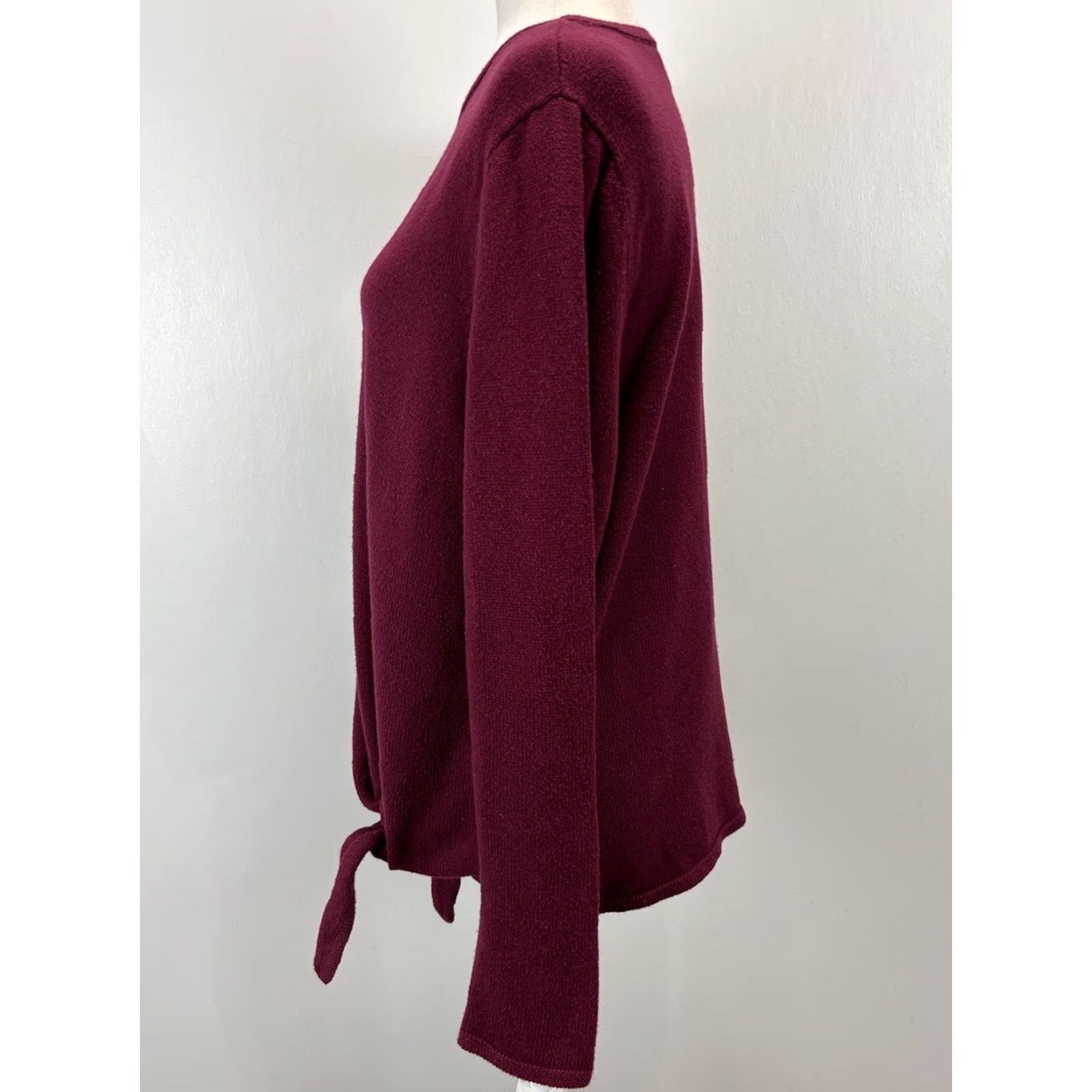 J. Jill J. Jill Purejill Tie Front Sweater Wool Blend Casual Large Burgundy Womens Size L / US 10 / IT 46 - 2 Thumbnail