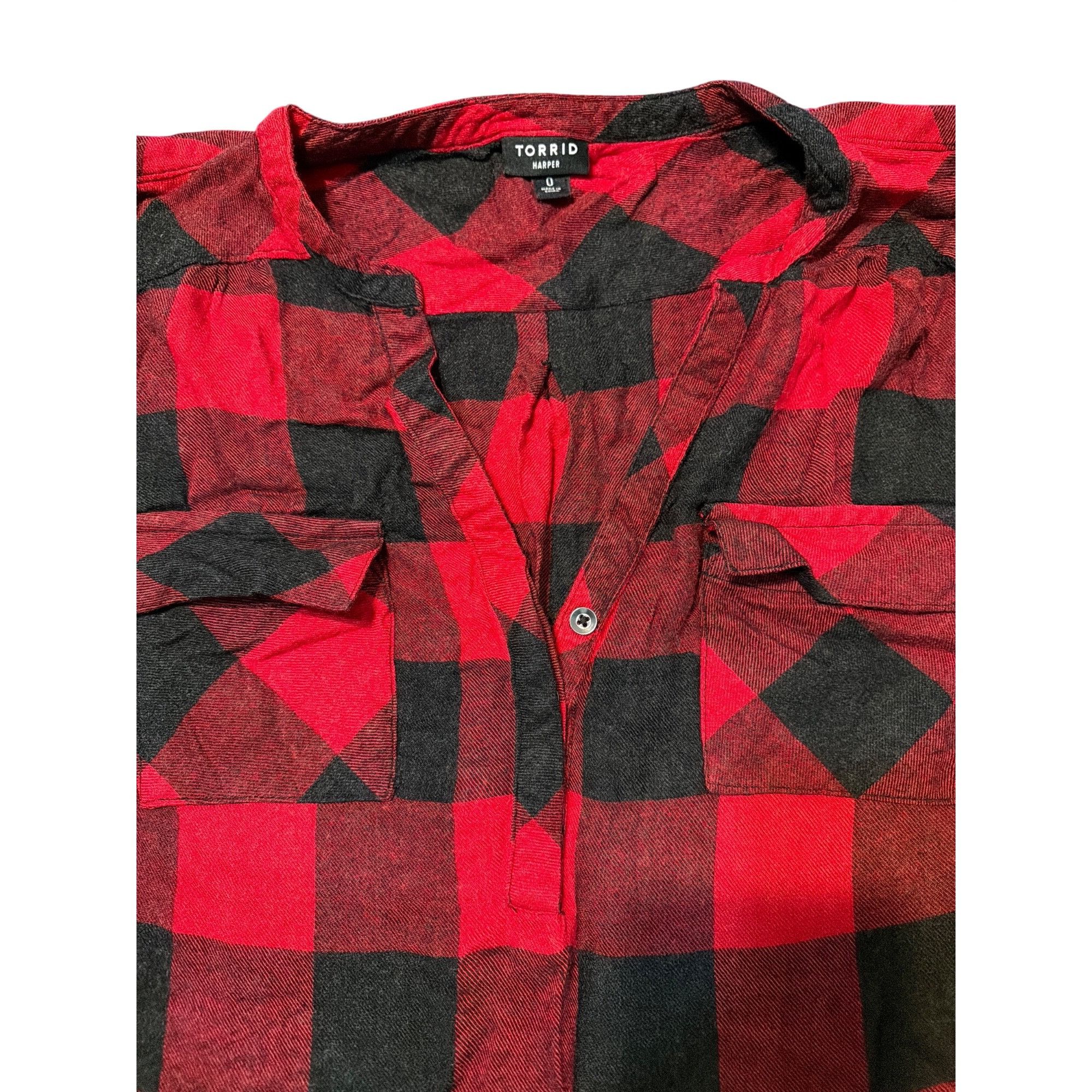 Torrid Torrid Harper Red Black Buffalo Plaid Shirt Chest Pockets 3/ Size L / US 10 / IT 46 - 5 Thumbnail