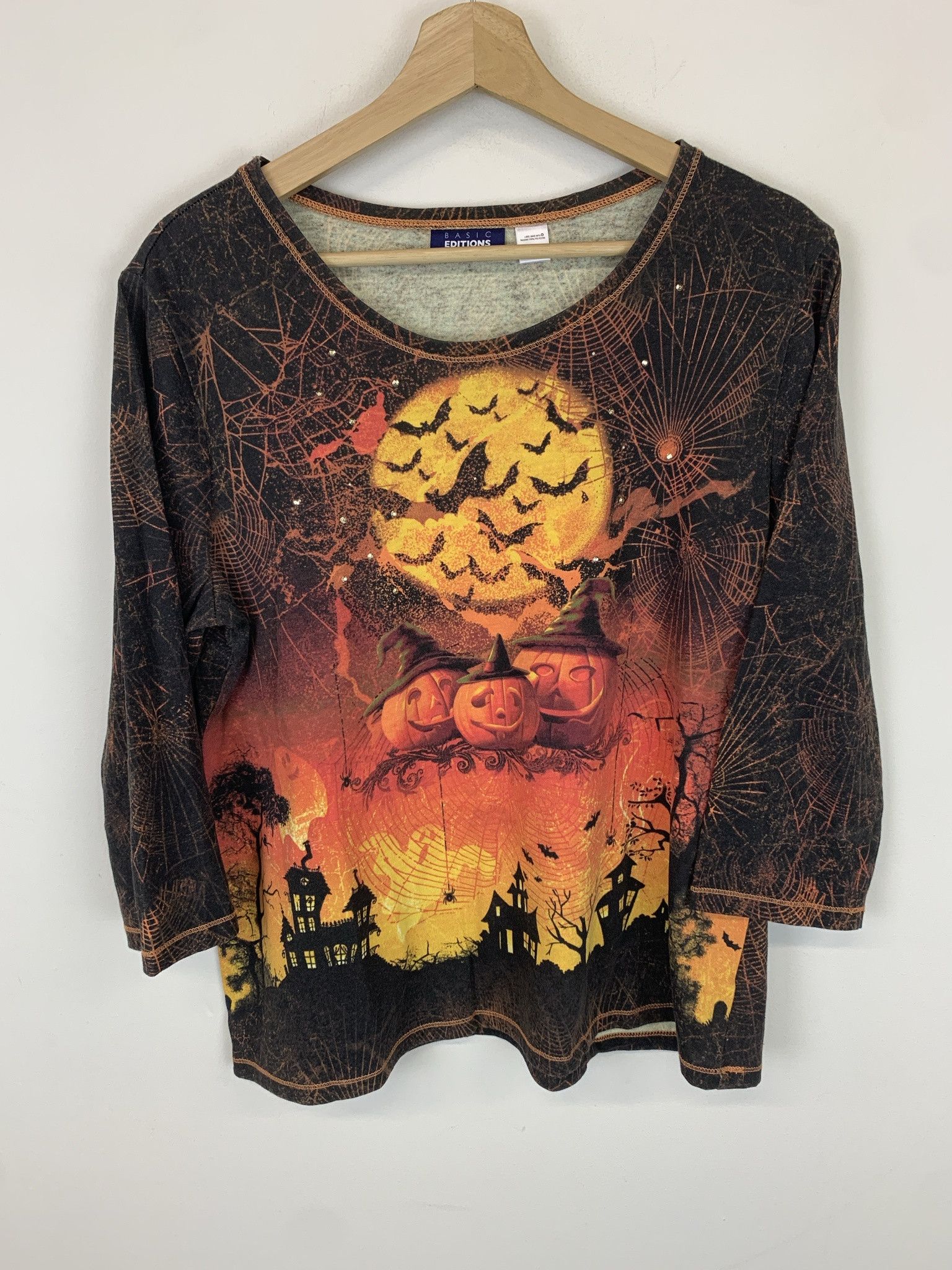 Vintage Vintage Halloween Jack O Lantern Spiderweb Rhinestone Longsleeve Size M (L) Size US M / EU 48-50 / 2 - 1 Thumbnail