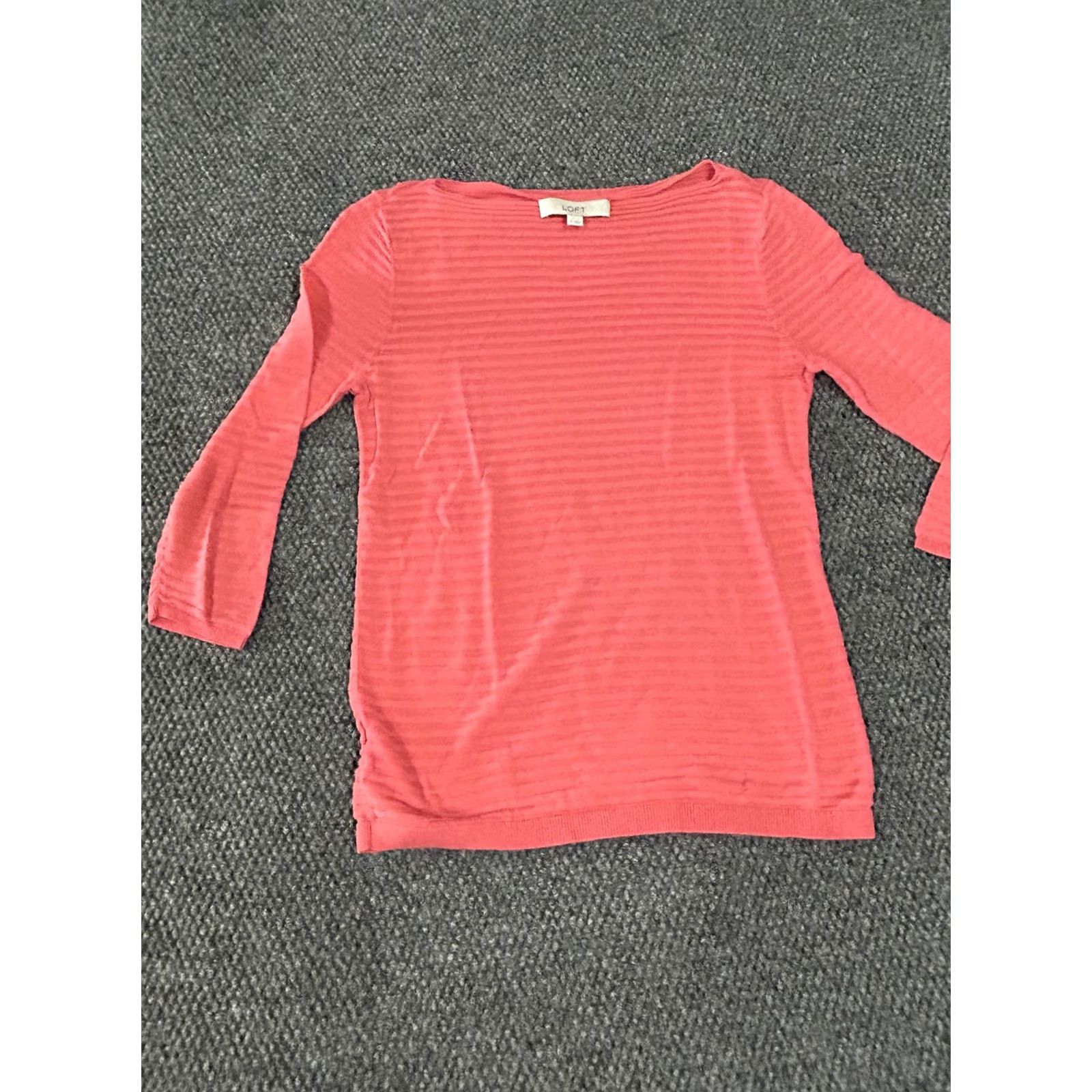 Loft LOFT Sweater Shirt Womens Small Coral Pink 3/4 Sleeve Lightweight Striped Pullover Top Size S / US 4 / IT 40 - 3 Thumbnail