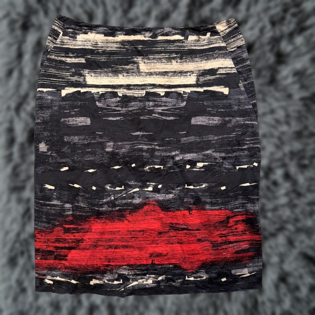 Vintage Etcetera Skirt 6 Abstract Y2K Avant-Garde Brushstroke Art To Wear Black Women Knee Length Lined Stretch Pencil Style 90s? No, avoid. Size 28" / US 6 / IT 42 - 1 Thumbnail