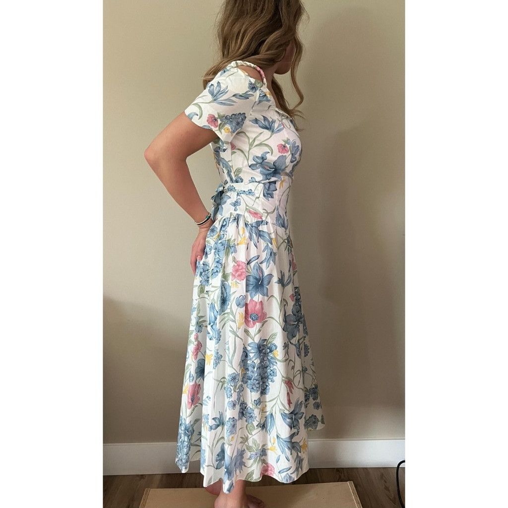 Vintage BNWT Deadstock 1980s Vtg Womens Spring Flowers Floral Dress Size L / US 10 / IT 46 - 5 Thumbnail
