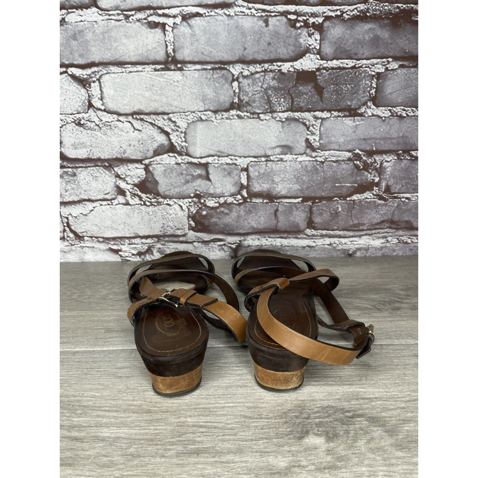 Tod's Tod's Brown Leather Wedge Strappy Ankle Strap Sandals Women Size US 9.5 / IT 39.5 - 19 Thumbnail
