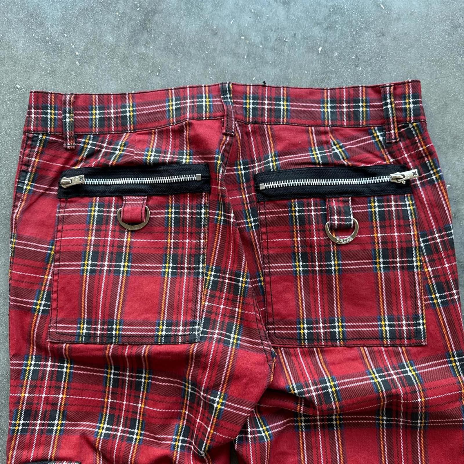 Tripp NYC Tripp NYC Red Plaid Cargo Pants With Zippers And Grommets Size US 32 / EU 48 - 4 Thumbnail