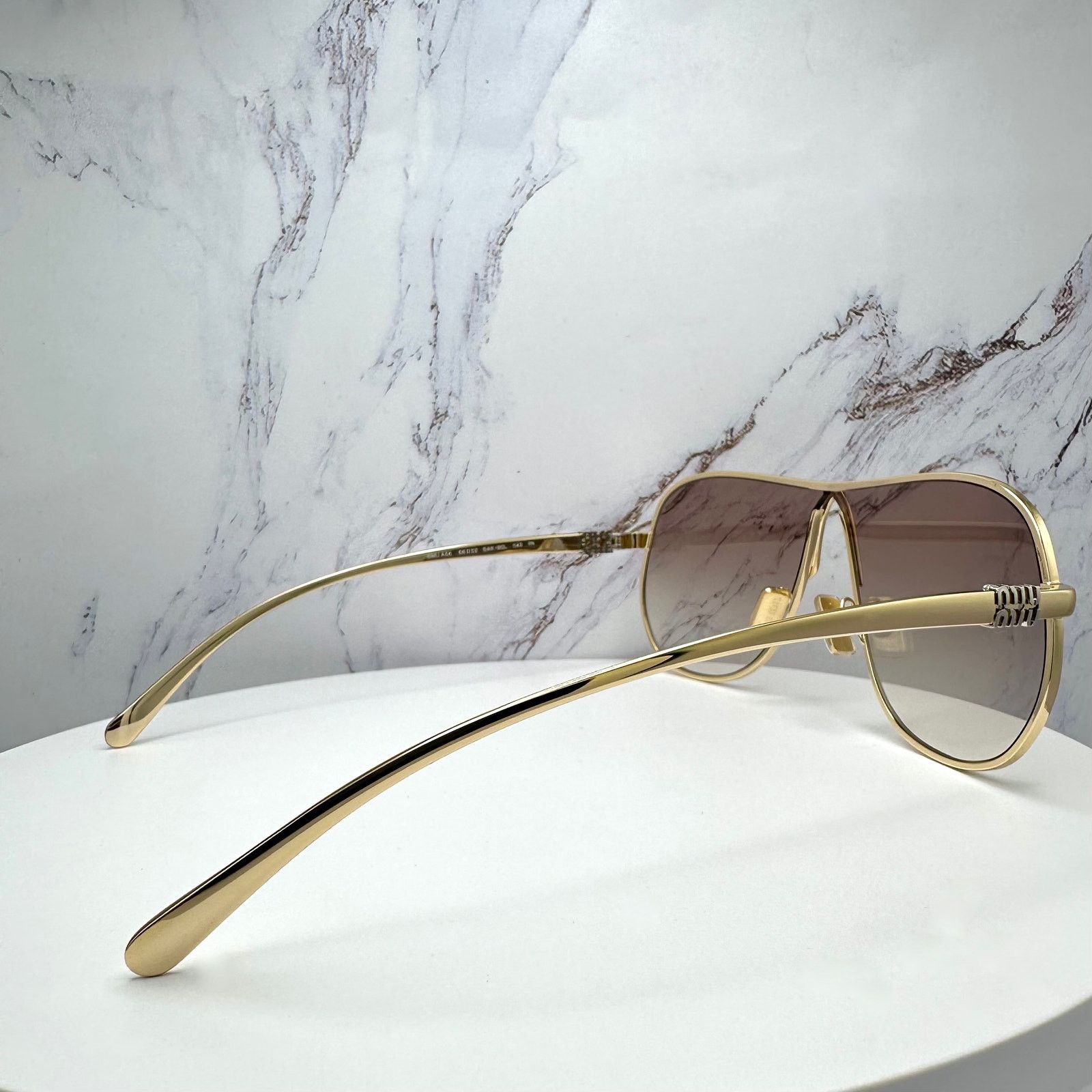 Miu Miu New MIU MIU Sunglasses Gold Brown Gradient Metal Aviator Size ONE SIZE - 16 Thumbnail