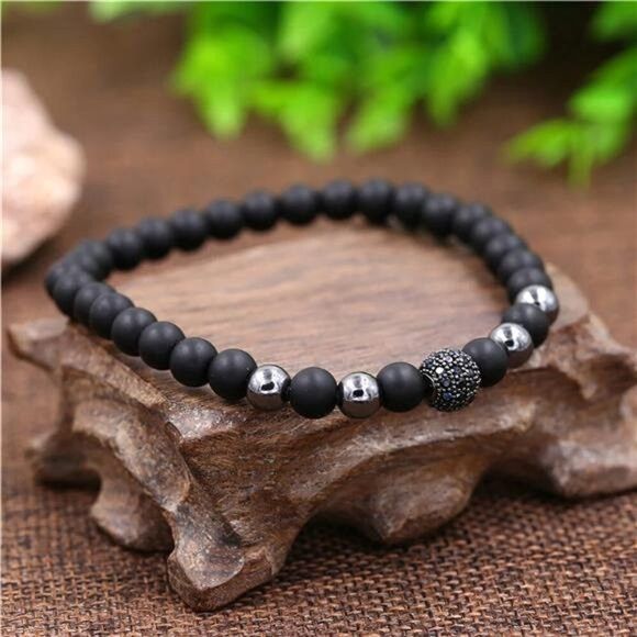 Other 3PCS Men’s Black Beads Stainless Steel Bracelet Set Bangle Size ONE SIZE - 8 Thumbnail