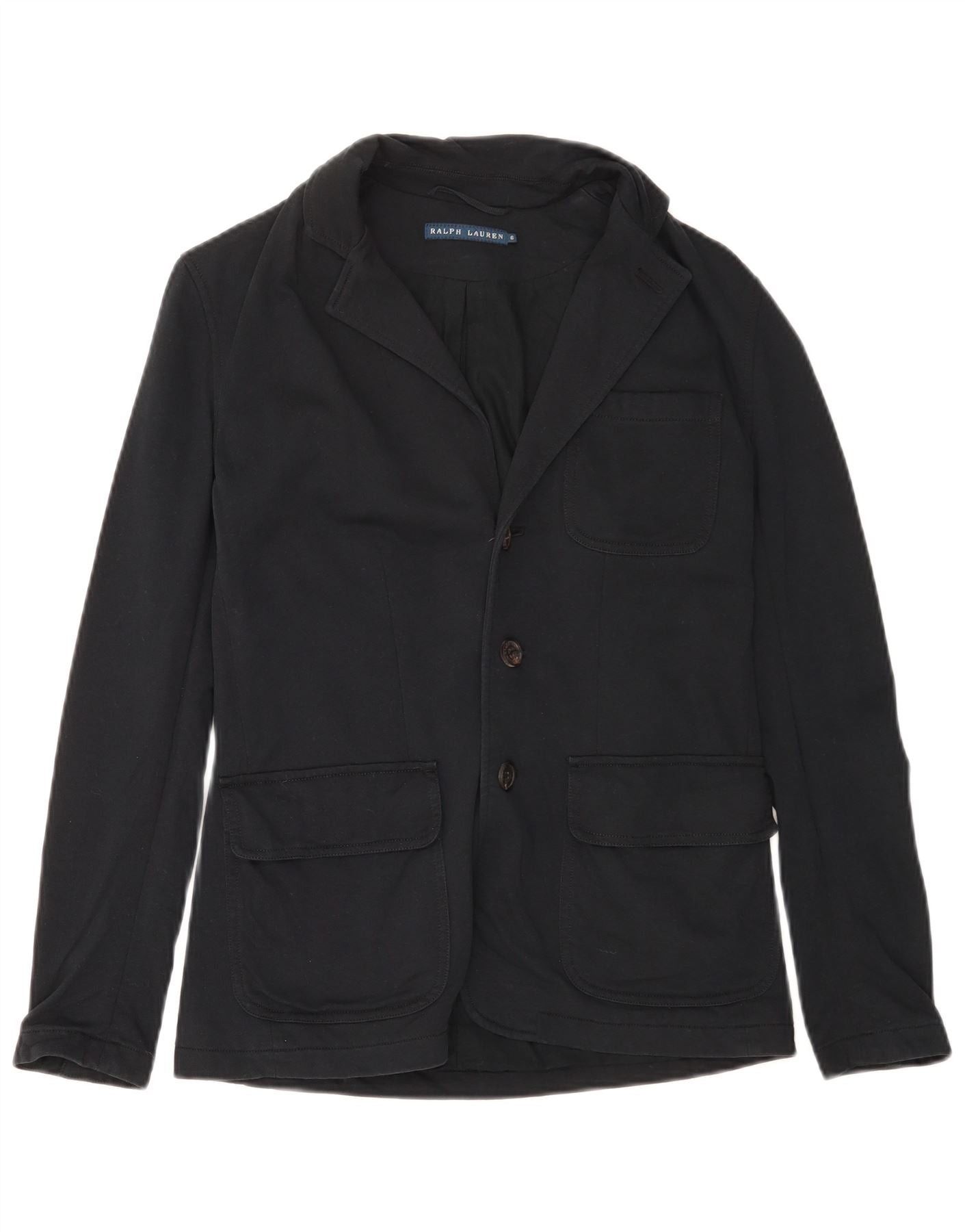 Ralph Lauren Womens 3 Button Blazer Jacket US 6 Medium Black Cotton Size XS / US 0-2 / IT 36-38 - 1 Thumbnail