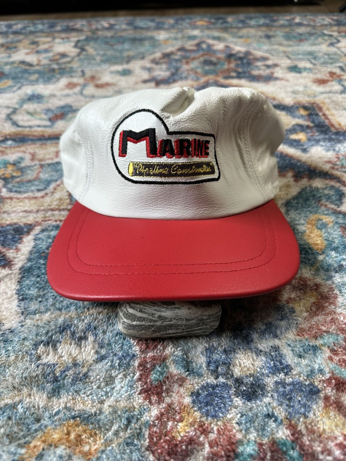 Vintage Vintage 80s Marine Construction Leather Baseball Cap Size ONE SIZE - 1 Thumbnail