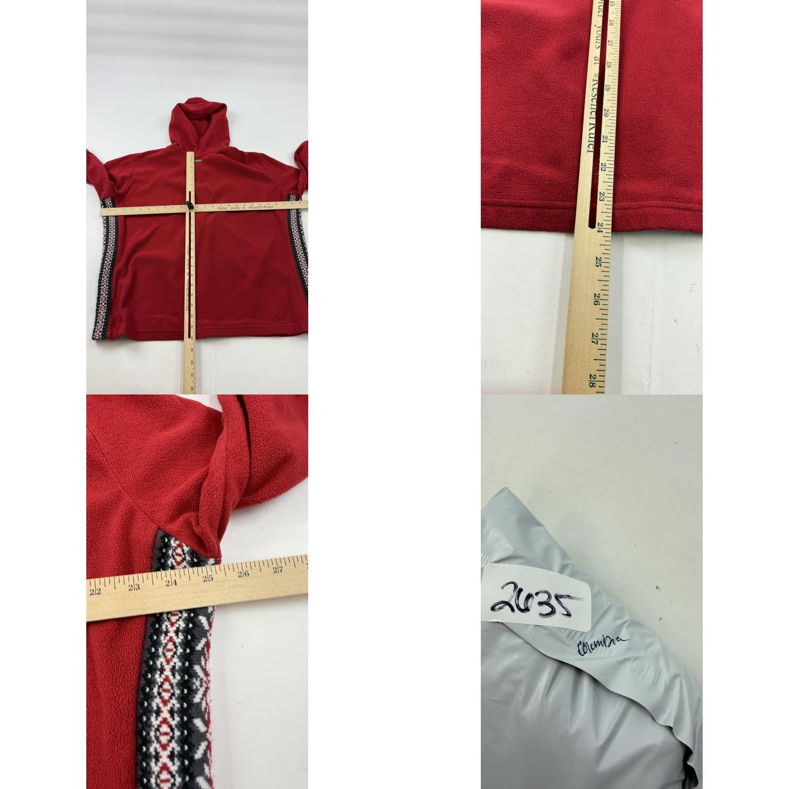 Vintage Columbia Jacket 2X Red Fleece Hooded Full Zip Lightweight Fair Isle Trim Womens Size XXL / US 16-18 / IT 52-54 - 9 Thumbnail