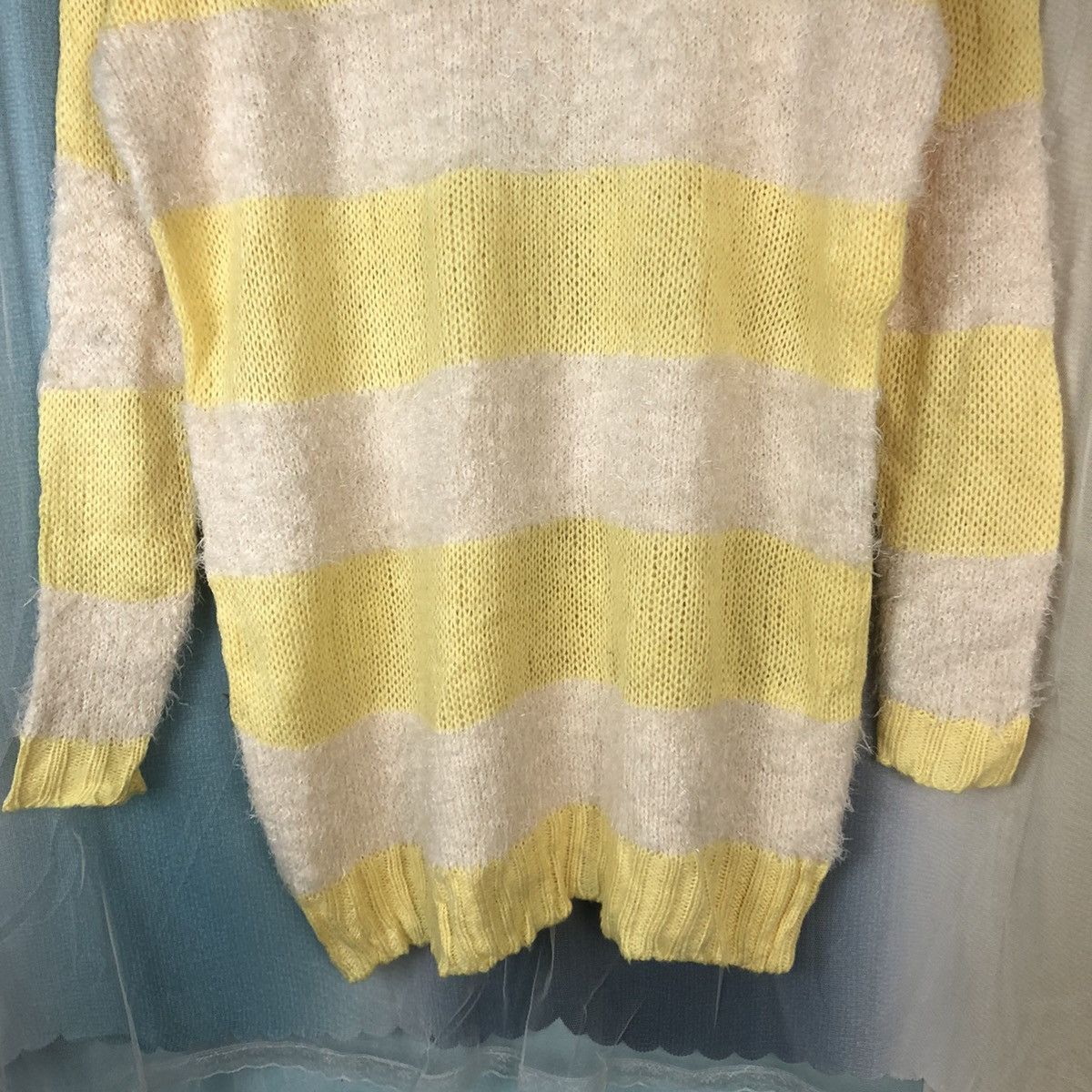 Aran Isles Knitwear × Japanese Brand × OVER THE STRiPES Oversized Colorata Yellow Stripe Mohair Knitwear #884 Size M / US 6-8 / IT 42-44 - 6 Thumbnail