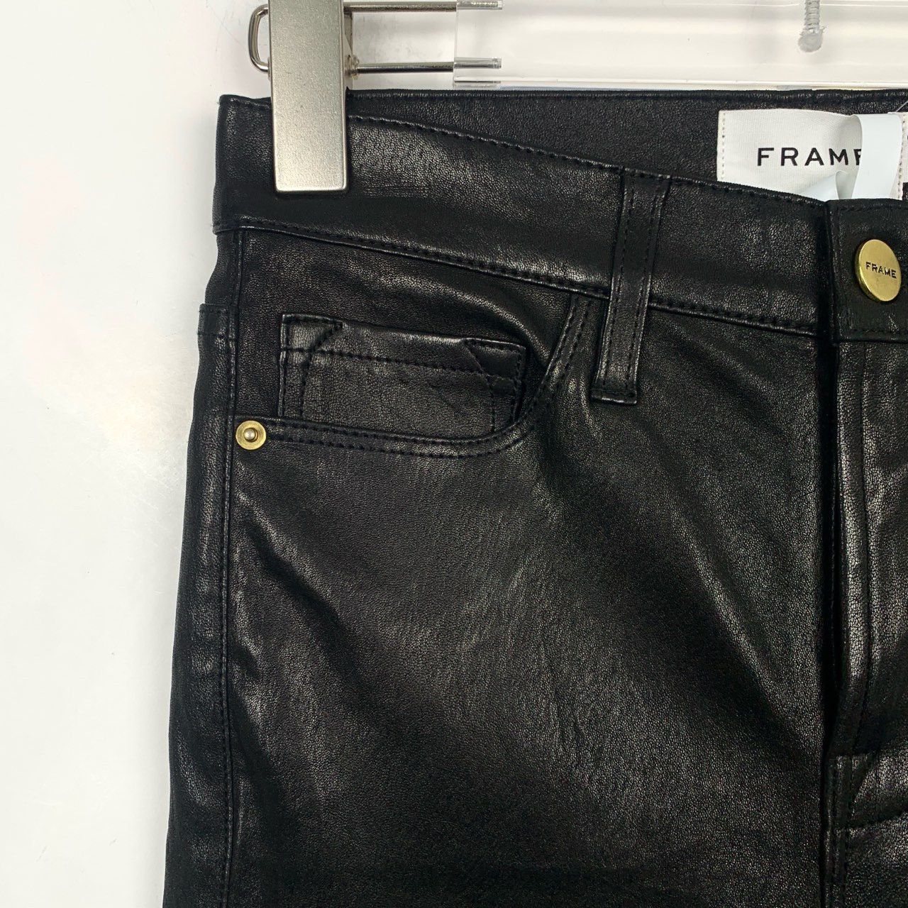 Frame Frame Black Mid-rise Leather Straight Pants K26WX Size 25" / US 0 / IT 36 - 3 Thumbnail
