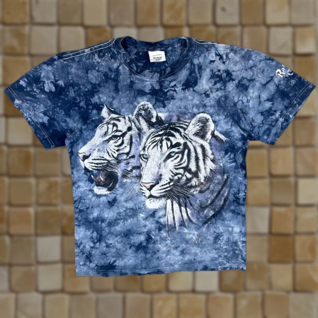 Vintage Rainforest Cafe T-Shirt Galveston Island Animal Souvenir Tie Dye Graphic Tiger Print Blue Small Medium Mens Men's Shirt Size US M / EU 48-50 / 2 - 1 Thumbnail