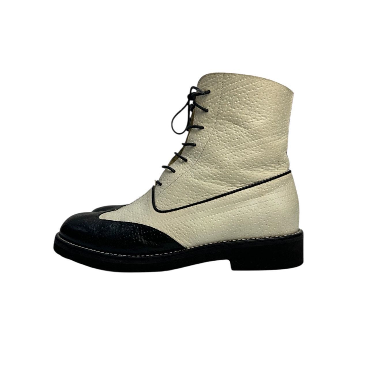 Chanel Authentic Chanel Black & Beige Combat Boots - Size 40 Size US 9 / IT 39 - 1 Thumbnail