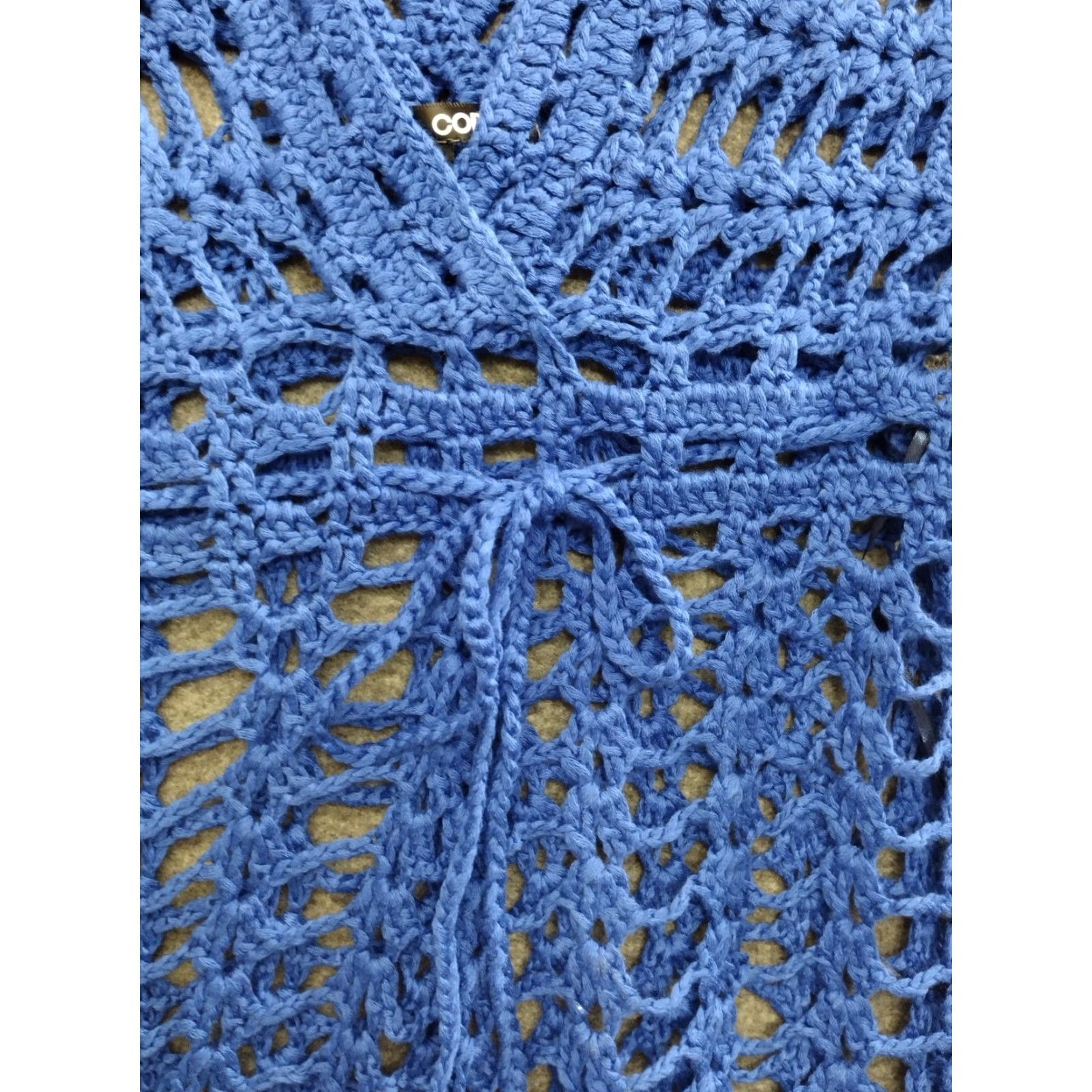 Vintage Codigo Crochet Knitted Blue V-Neck Beach Mini Dress S Shirt Women Blue 90s Bohemian Clubwear Fashion Size S / US 4 / IT 40 - 6 Thumbnail