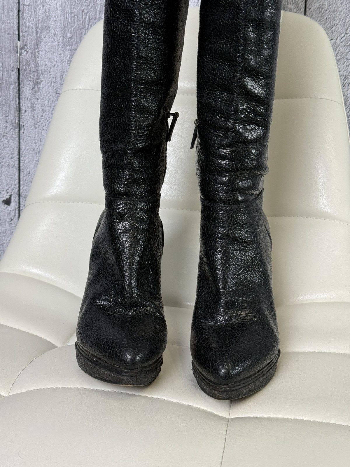 Prada Prada Black Textured Leather Knee High Platform Heeled Boots Size US 8 / IT 38 - 15 Thumbnail