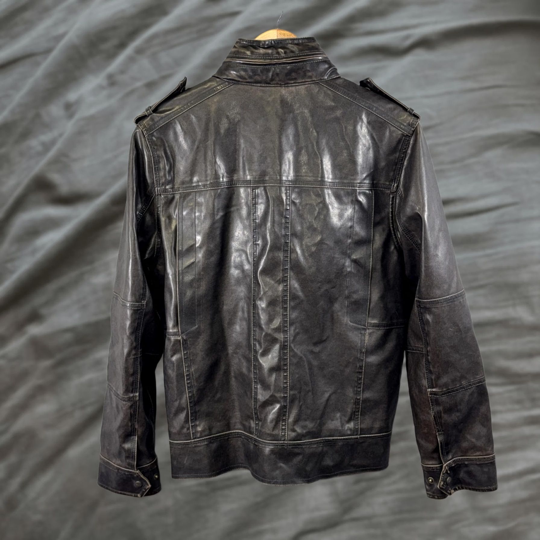 Levi's Levis Jacket Mens M Black Faux Leather Moto Military Four Pocket Full Zip Size US M / EU 48-50 / 2 - 1 Thumbnail
