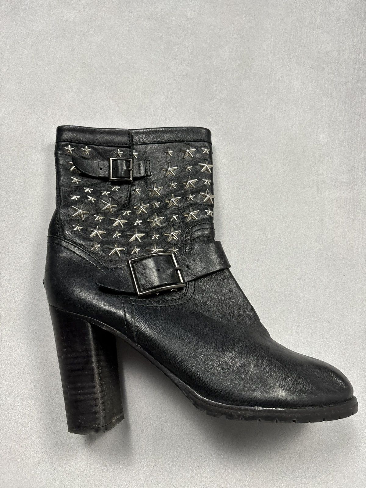 Jimmy Choo Jimmy Choo Star Stud Leather Ankle Boots Buckle Heels Black Size US 10 / IT 40 - 20 Thumbnail