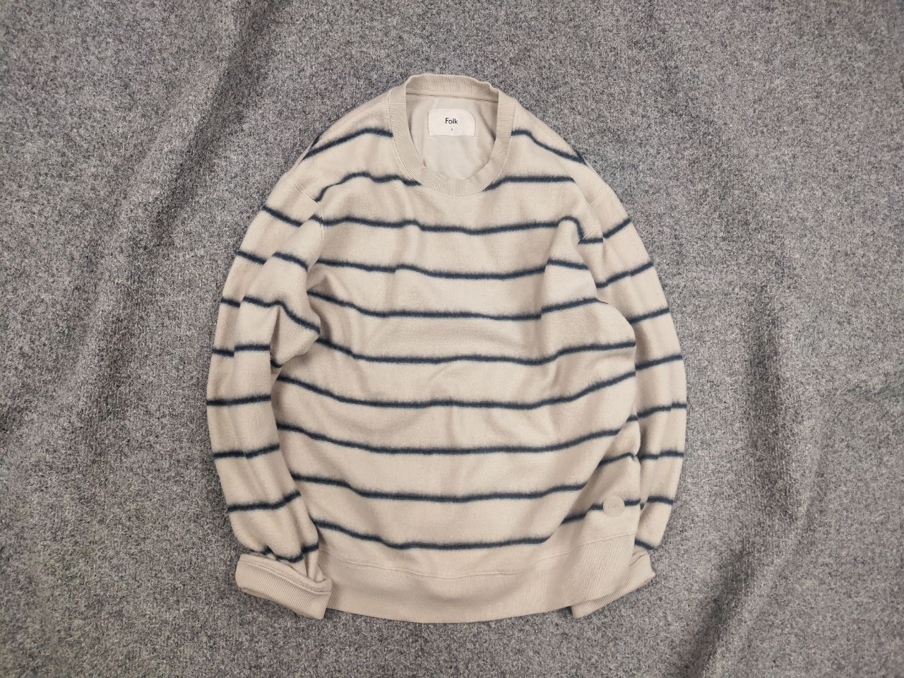 Folk Design Beige Minimalism Striped Crew Chek Sweatshirt